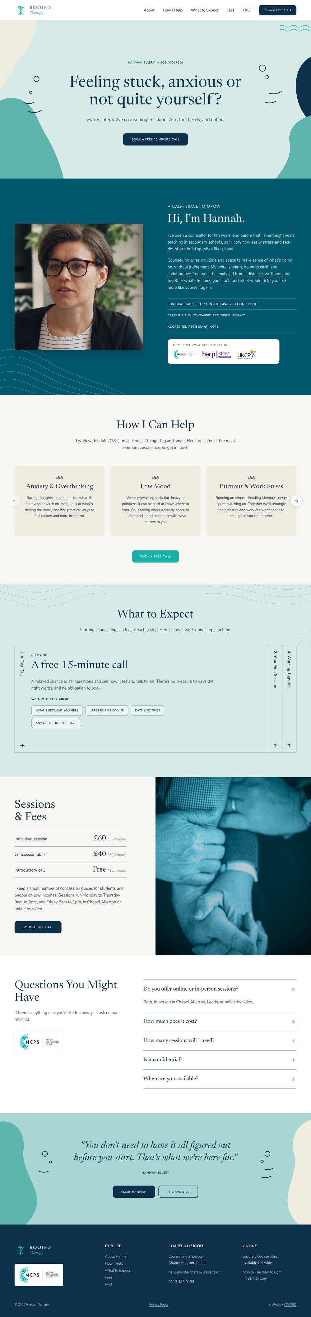 The full Calm homepage, from the welcome section down to the footer